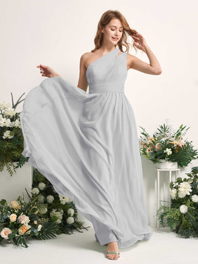 Carlyna Evelyn A-Line Silver Bridesmaid Dress Maxi Sleeveless One Shoulder Dress Side View 2 #color_silver