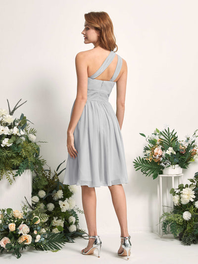Carlyna Echo A-Line Silver Bridesmaid Dress Knee-Length Sleeveless One Shoulder Dress Back View #color_silver