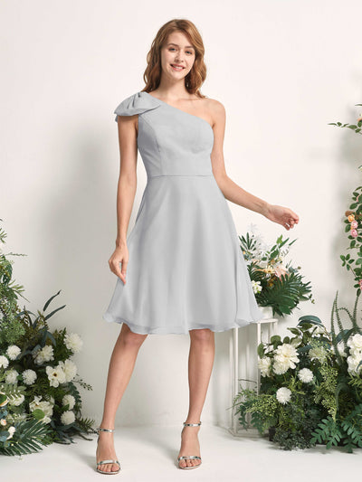 Carlyna Brenda A-Line Silver Bridesmaid Dress Knee-Length Sleeveless One Shoulder Dress Front View #color_silver