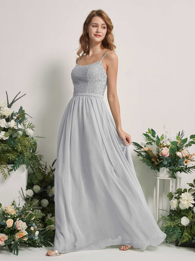 Carlyna Ursula A-Line Silver Beaded Bridesmaid Dress Maxi Sleeveless Sweetheart Dress #color_silver