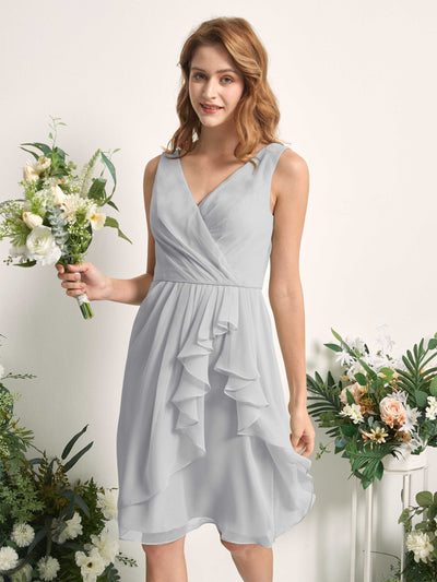 Carlyna Alisha A-Line Silver Bridesmaid Dress Knee-Length Sleeveless V-Neck Dress Side View 2 #color_silver