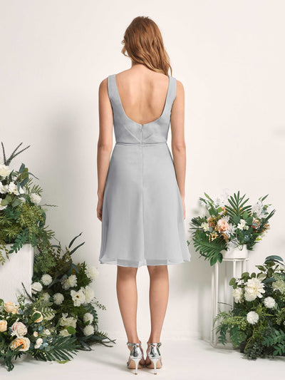 Carlyna Alisha A-Line Silver Bridesmaid Dress Knee-Length Sleeveless V-Neck Dress Back View #color_silver
