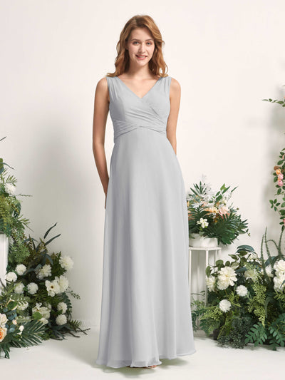 Carlyna June A-Line Silver Bridesmaid Dress Maxi Sleeveless V-Neck Dress #color_silver