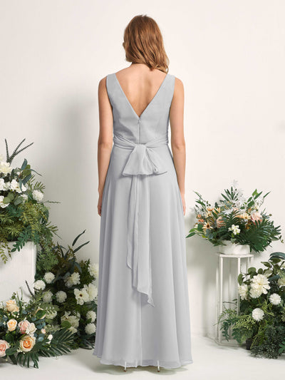 Carlyna June A-Line Silver Bridesmaid Dress Maxi Sleeveless V-Neck Dress #color_silver