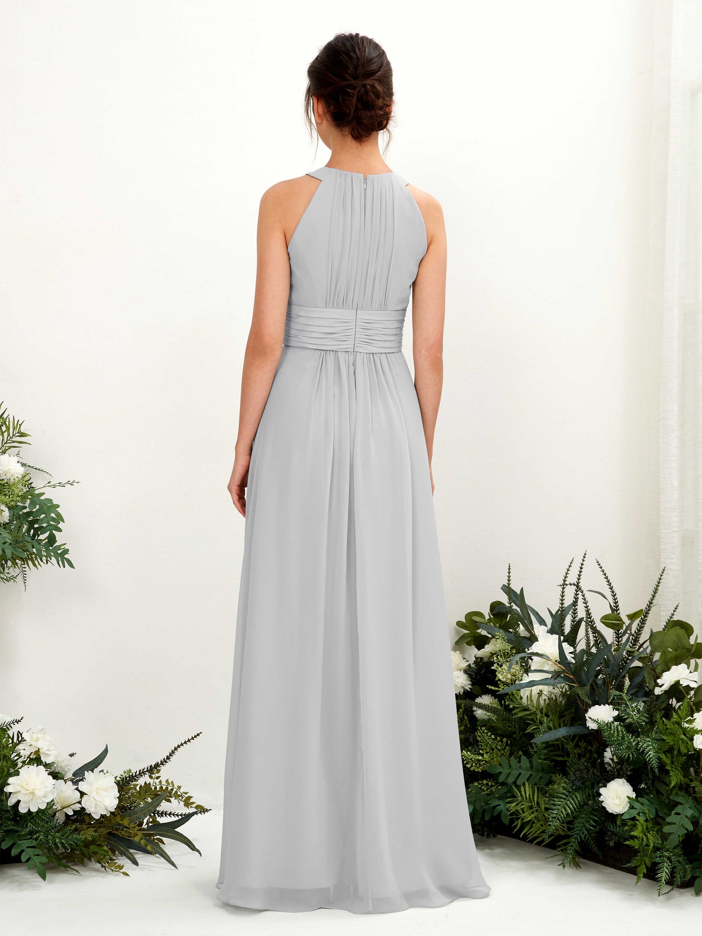 A-line Round Sleeveless Chiffon Bridesmaid Dress - Silver (81221527)#color_silver