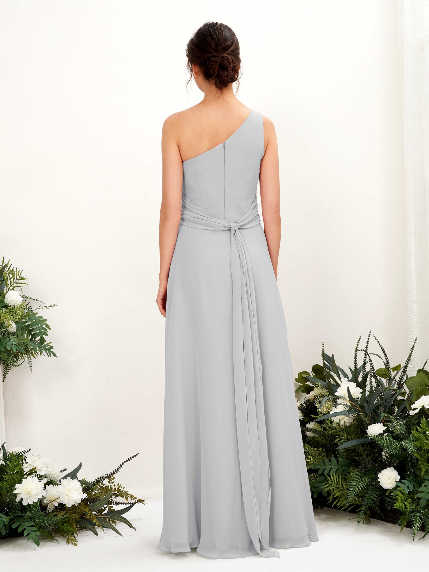 A-line One Shoulder Sleeveless Bridesmaid Dress - Silver (81224727)#color_silver