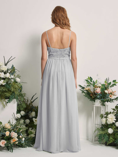 Carlyna Alexandra A-Line Silver Beaded Bridesmaid Dress Maxi Sleeveless V-Neck Dress Back View #color_silver