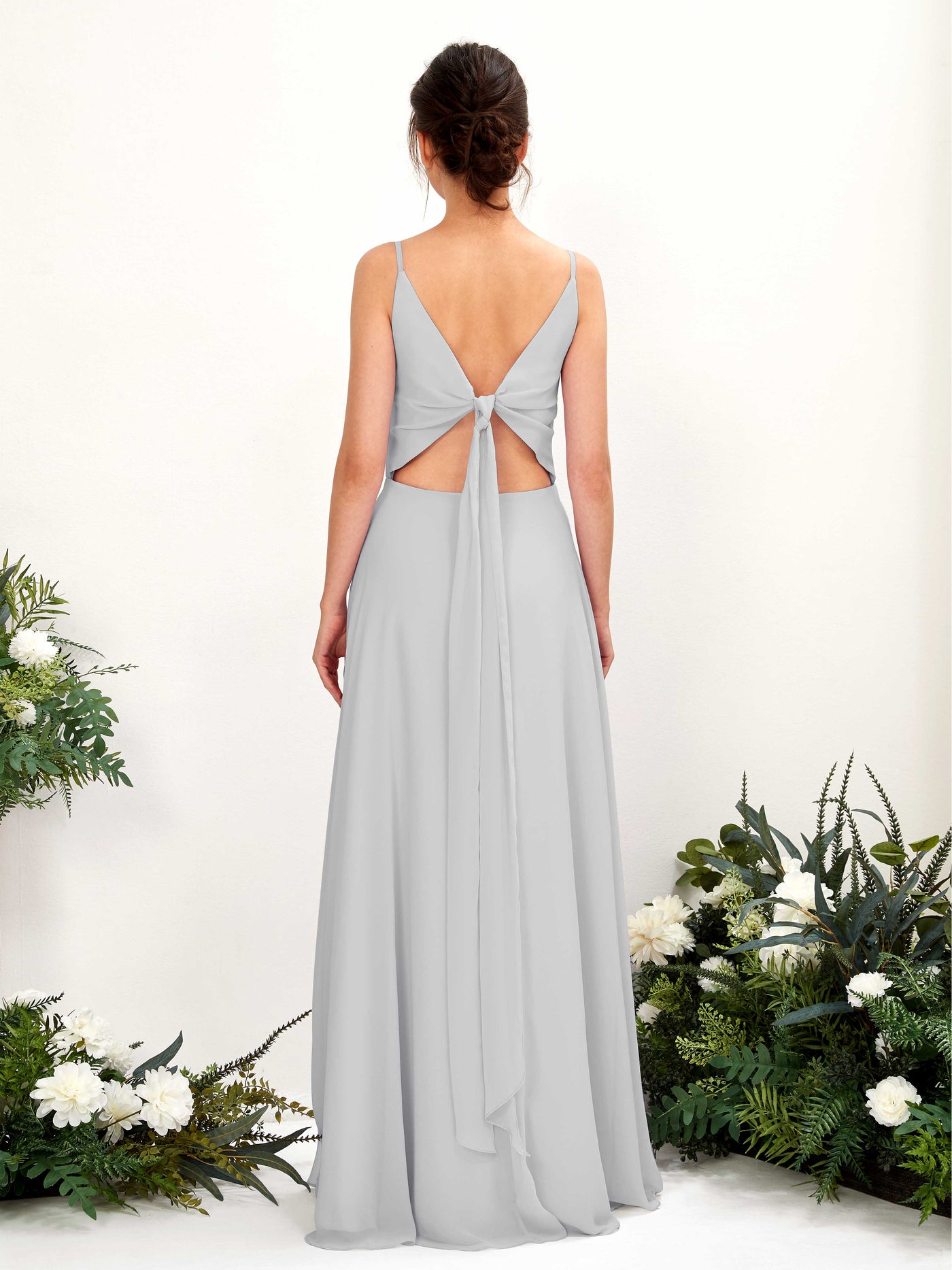A-line Spaghetti-straps V-neck Sleeveless Chiffon Bridesmaid Dress - Silver (81220627)#color_silver