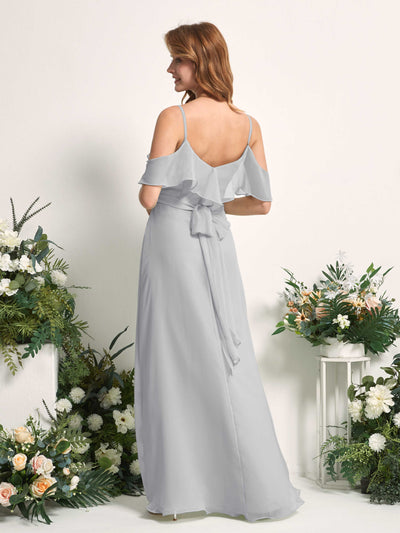 Carlyna Yvette A-Line Silver Bridesmaid Dress Maxi Sleeveless V-Neck Dress #color_silver