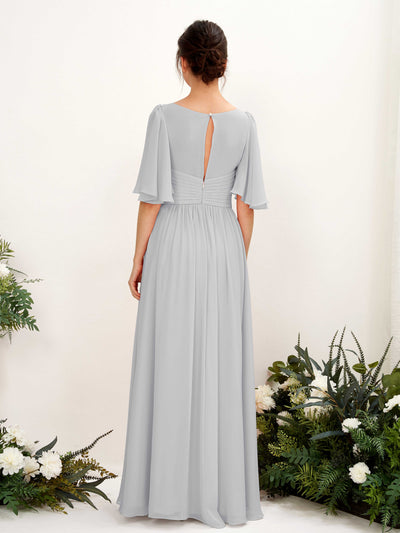 Carlyna Odette A-Line Silver Bridesmaid Dress Maxi Short Sleeve V-Neck Dress #color_silver