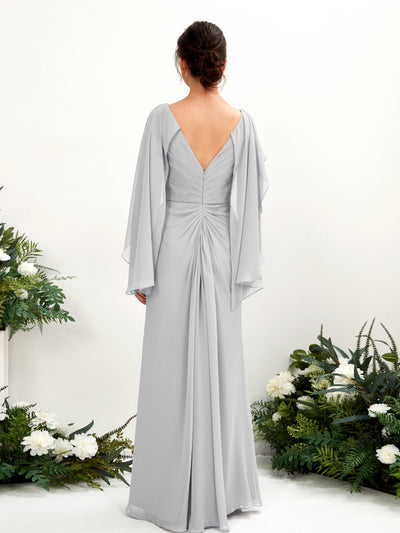 Carlyna Alain A-Line Silver Bridesmaid Dress Maxi Cap Sleeve V-Neck Dress Back View #color_silver