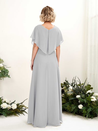 Carlyna Soleil A-Line Silver Bridesmaid Dress Maxi Short Sleeve V-Neck Dress #color_silver