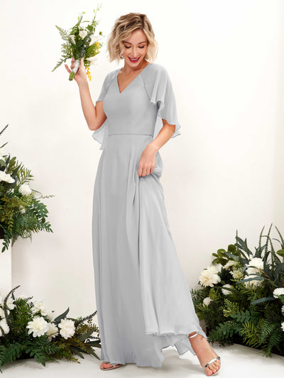 Carlyna Winnie A-Line Silver Bridesmaid Dress Maxi Short Sleeve V-Neck Dress #color_silver
