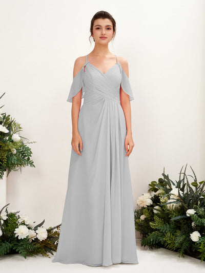 Carlyna Orlane A-Line Silver Bridesmaid Dress Maxi Sleeveless V-Neck Dress #color_silver