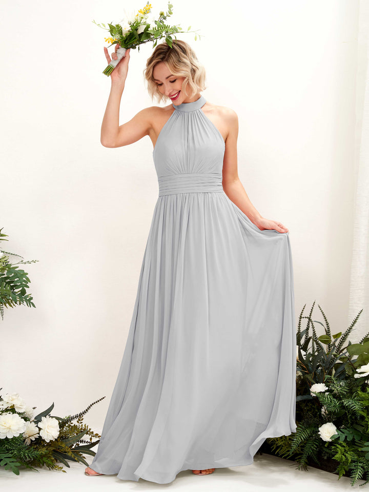 Ball Gown Halter Sleeveless Chiffon Bridesmaid Dress - Silver (81225327)