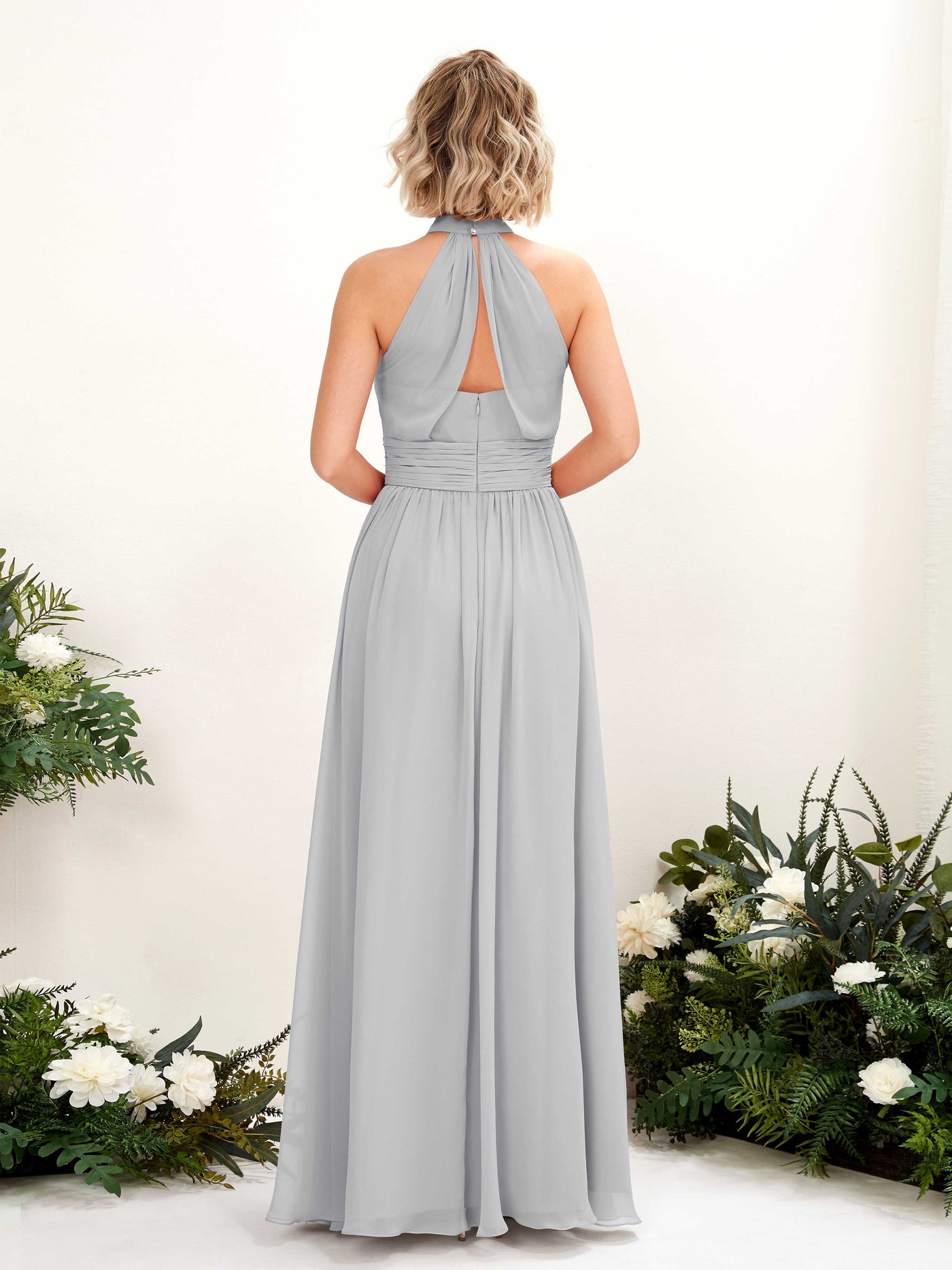 Ball Gown Halter Sleeveless Chiffon Bridesmaid Dress - Silver (81225327)#color_silver