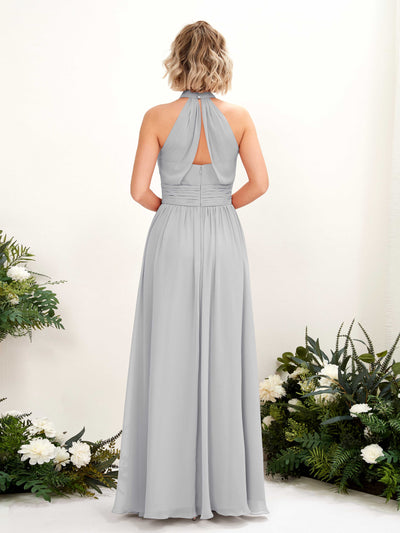 Carlyna Hilda A-Line Silver Bridesmaid Dress Maxi Sleeveless Round Neck Dress Back View #color_silver