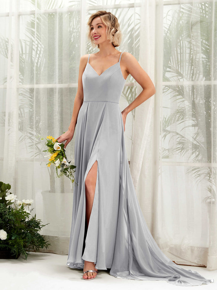 Ball Gown V-neck Sleeveless Bridesmaid Dress - Silver (81224127)