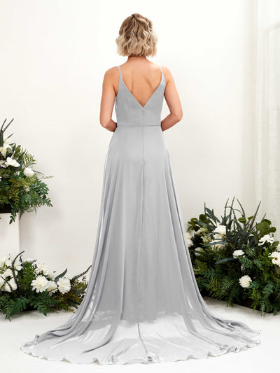 Carlyna Mana A-Line Silver Bridesmaid Dress Maxi Sleeveless V-Neck Dress #color_silver
