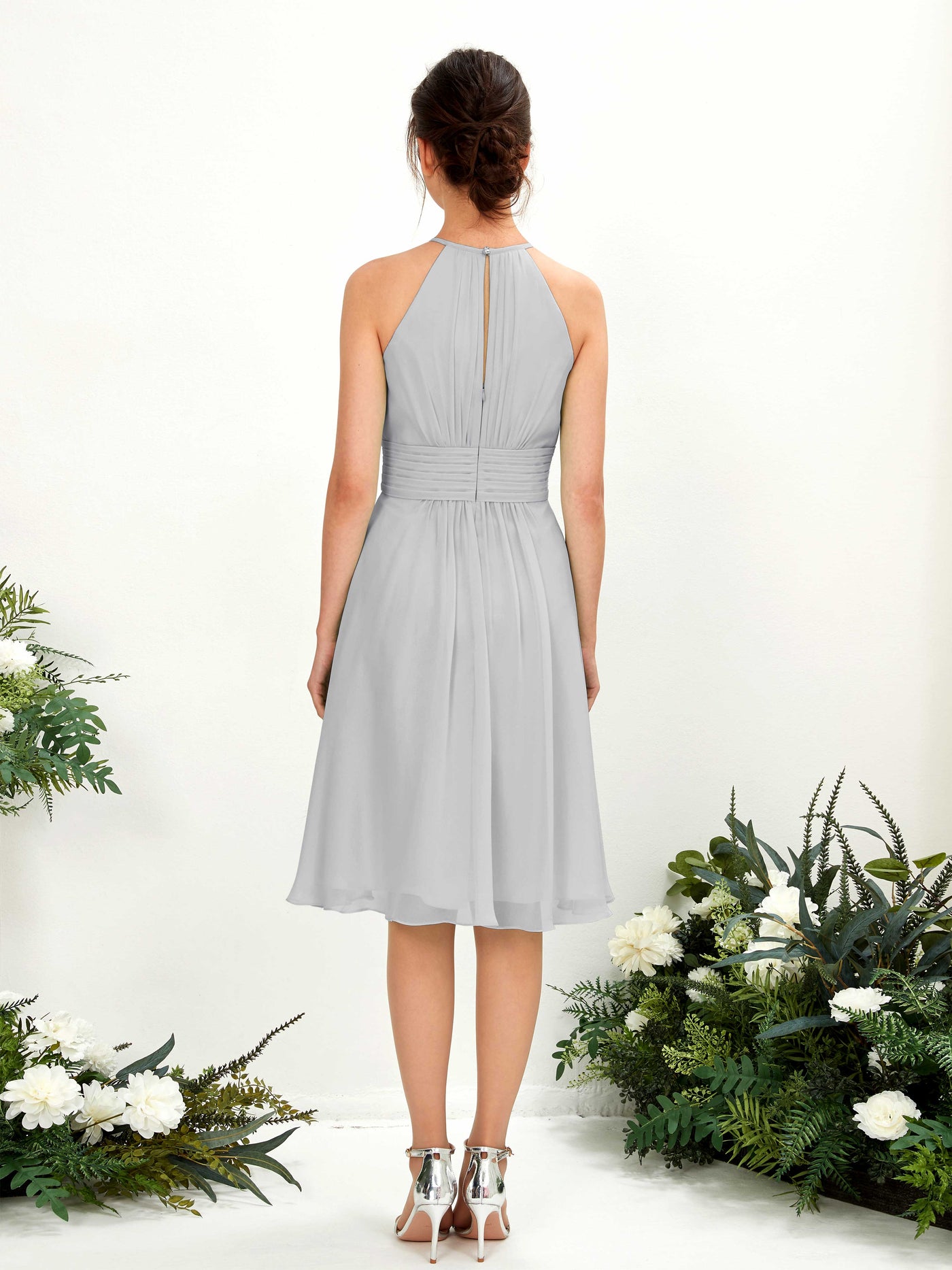 Halter Sleeveless Chiffon Bridesmaid Dress - Silver (81220127)#color_silver