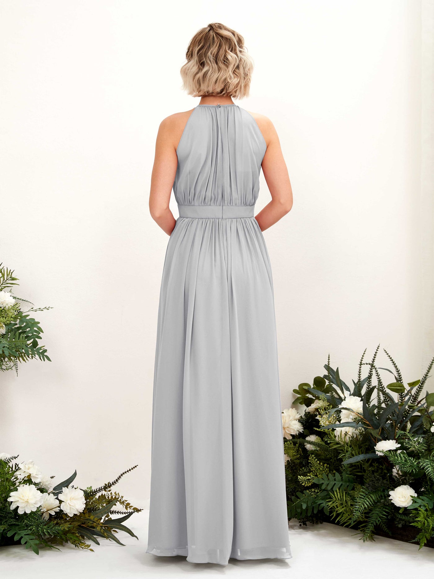 Halter Sleeveless Chiffon Bridesmaid Dress - Silver (81223127)#color_silver