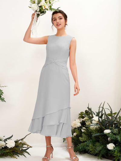 Carlyna Raina Mermaid Silver Bridesmaid Dress Midi Sleeveless Round Neck Dress #color_silver