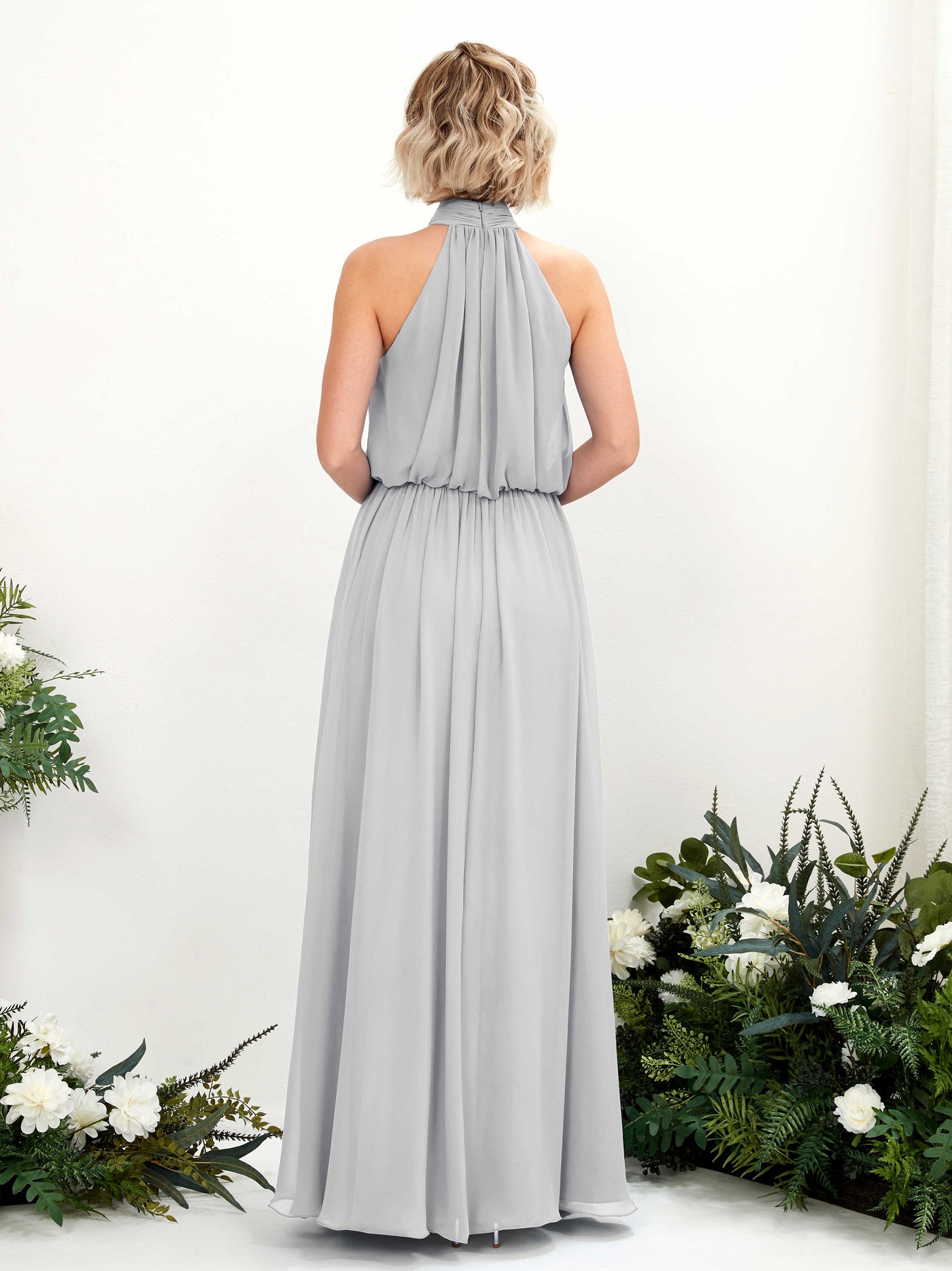 Halter Sleeveless Chiffon Bridesmaid Dress - Silver (81222927)#color_silver