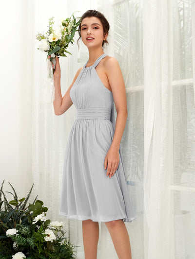 Carlyna Yvonne A-Line Silver Bridesmaid Dress Knee-Length Sleeveless Round Neck Dress #color_silver