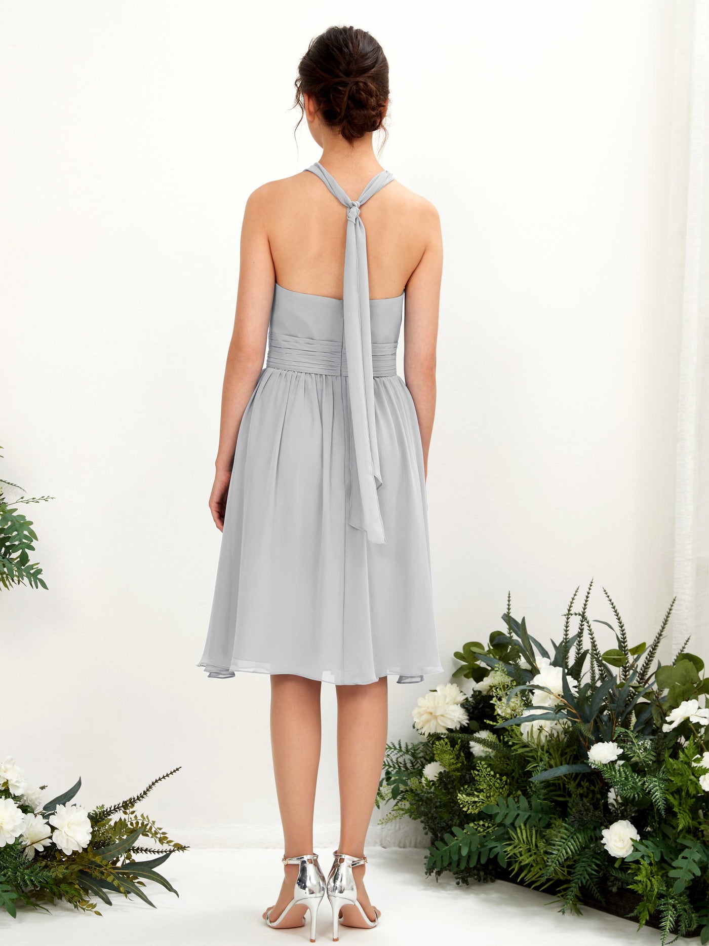Halter Strapless Chiffon Bridesmaid Dress - Silver (81222627)#color_silver