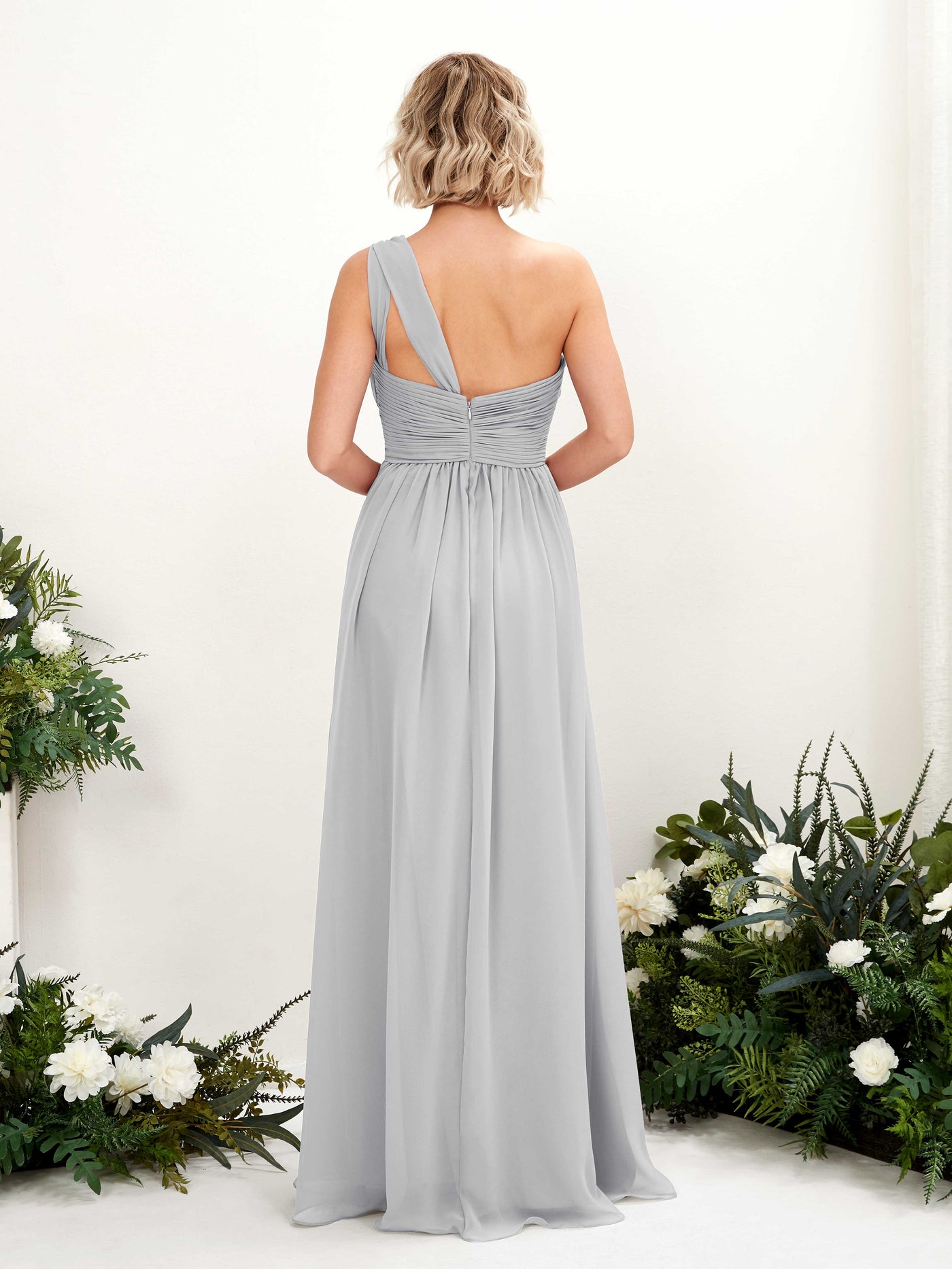 One Shoulder Sleeveless Chiffon Bridesmaid Dress - Silver (81225027)#color_silver