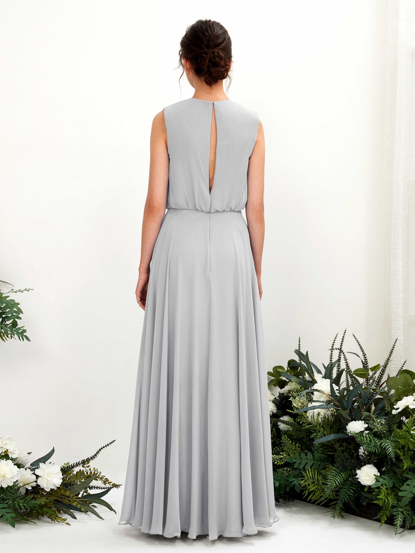 Round Sleeveless Chiffon Bridesmaid Dress - Silver (81222827)#color_silver