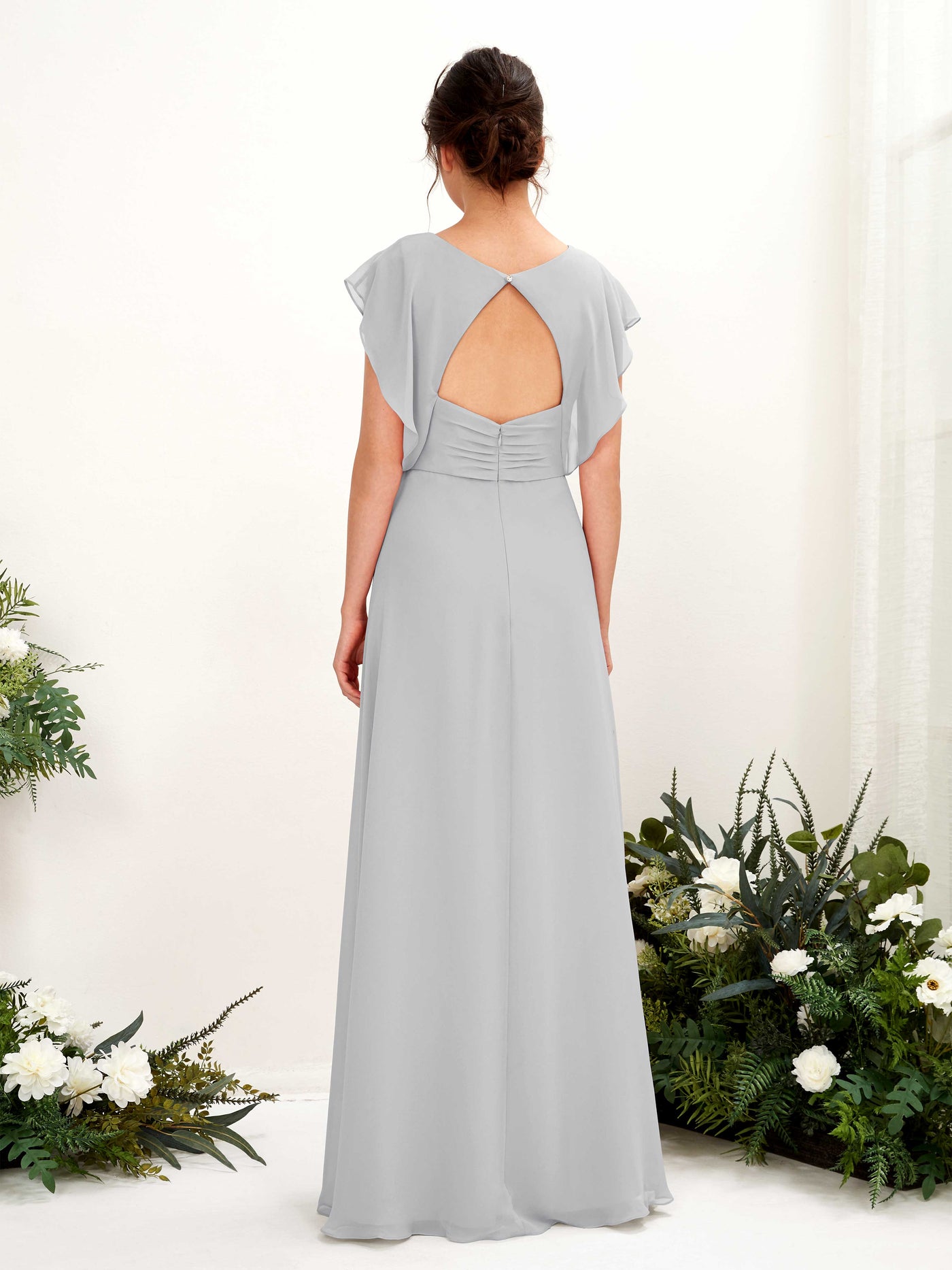 V-neck Cap Sleeves Bridesmaid Dress - Silver (81225627)#color_silver