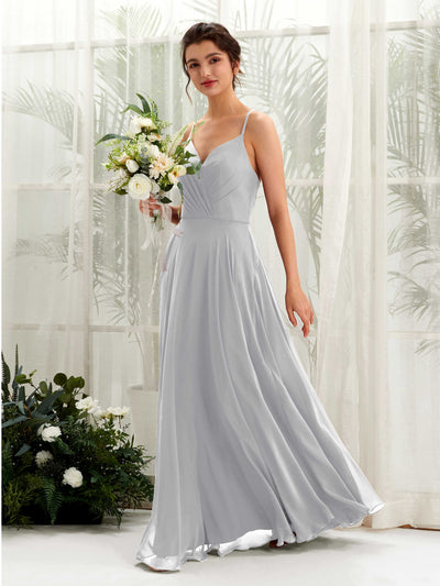 Carlyna Naura A-Line Silver Bridesmaid Dress Maxi Sleeveless V-Neck Dress #color_silver