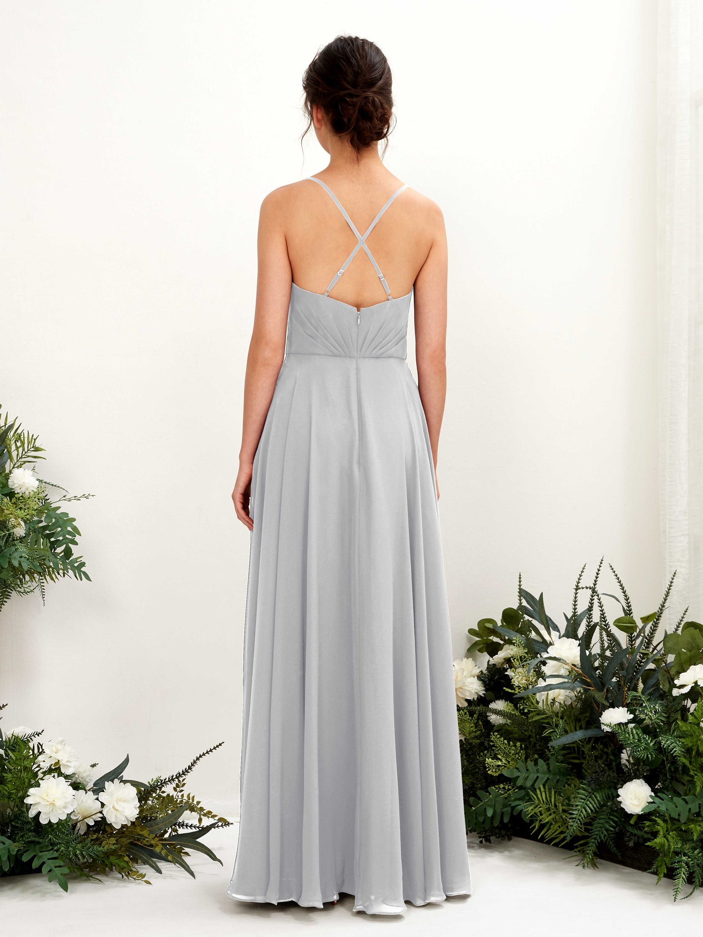 Spaghetti-straps V-neck Sleeveless Bridesmaid Dress - Silver (81224227)#color_silver