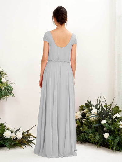 Carlyna Pauline A-Line Silver Bridesmaid Dress Maxi Cap Sleeve V-Neck Dress #color_silver