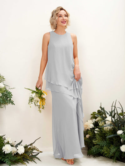 Carlyna Finna Sheath Silver Bridesmaid Dress Maxi Sleeveless Round Neck Dress Front View #color_silver