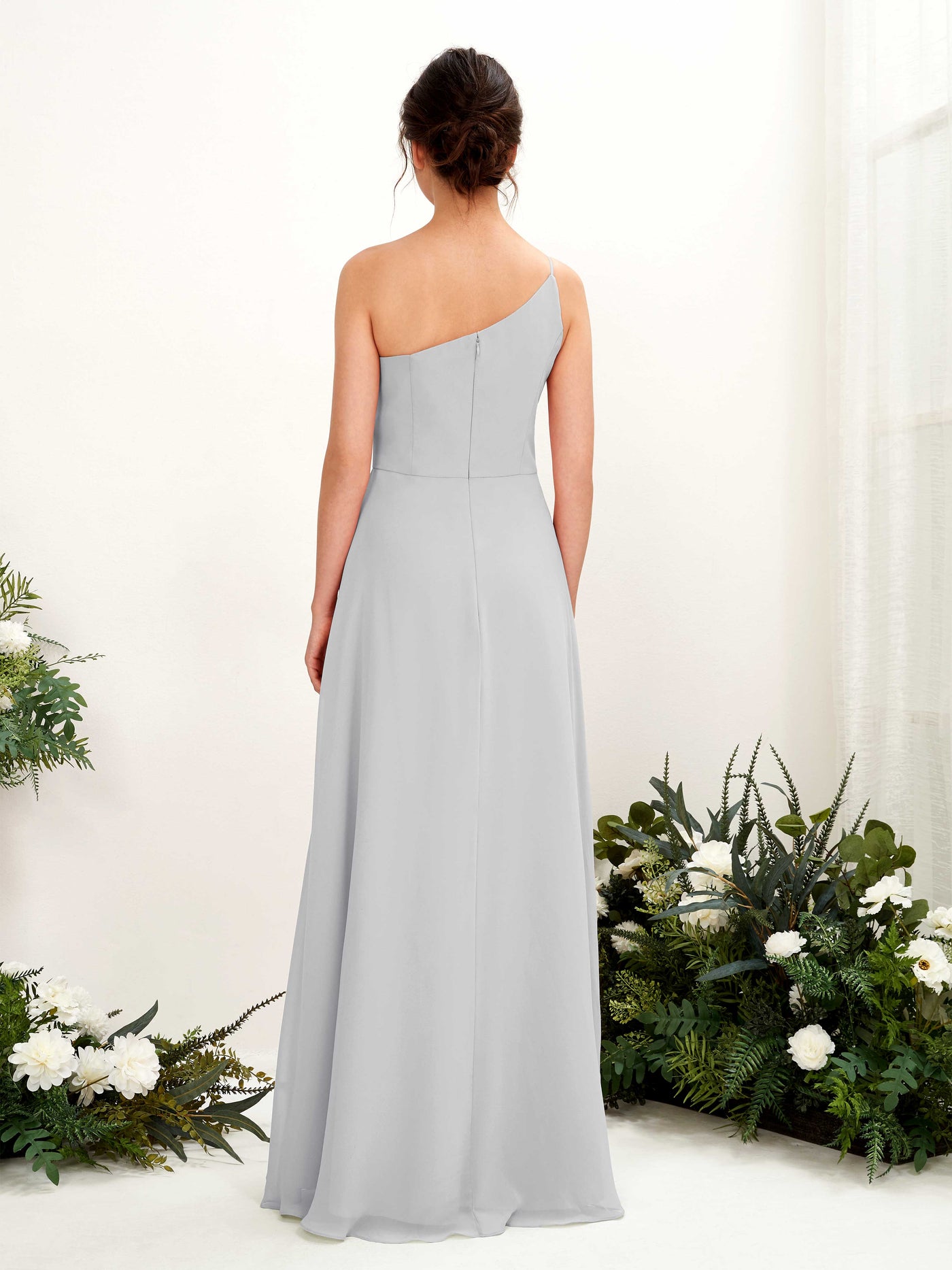 One Shoulder Sleeveless Chiffon Bridesmaid Dress - Silver (81225727)#color_silver