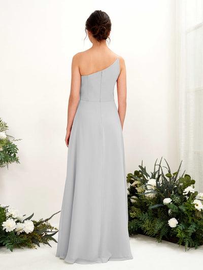Carlyna Crystal A-Line Silver Bridesmaid Dress Maxi Sleeveless One Shoulder Dress Back View #color_silver