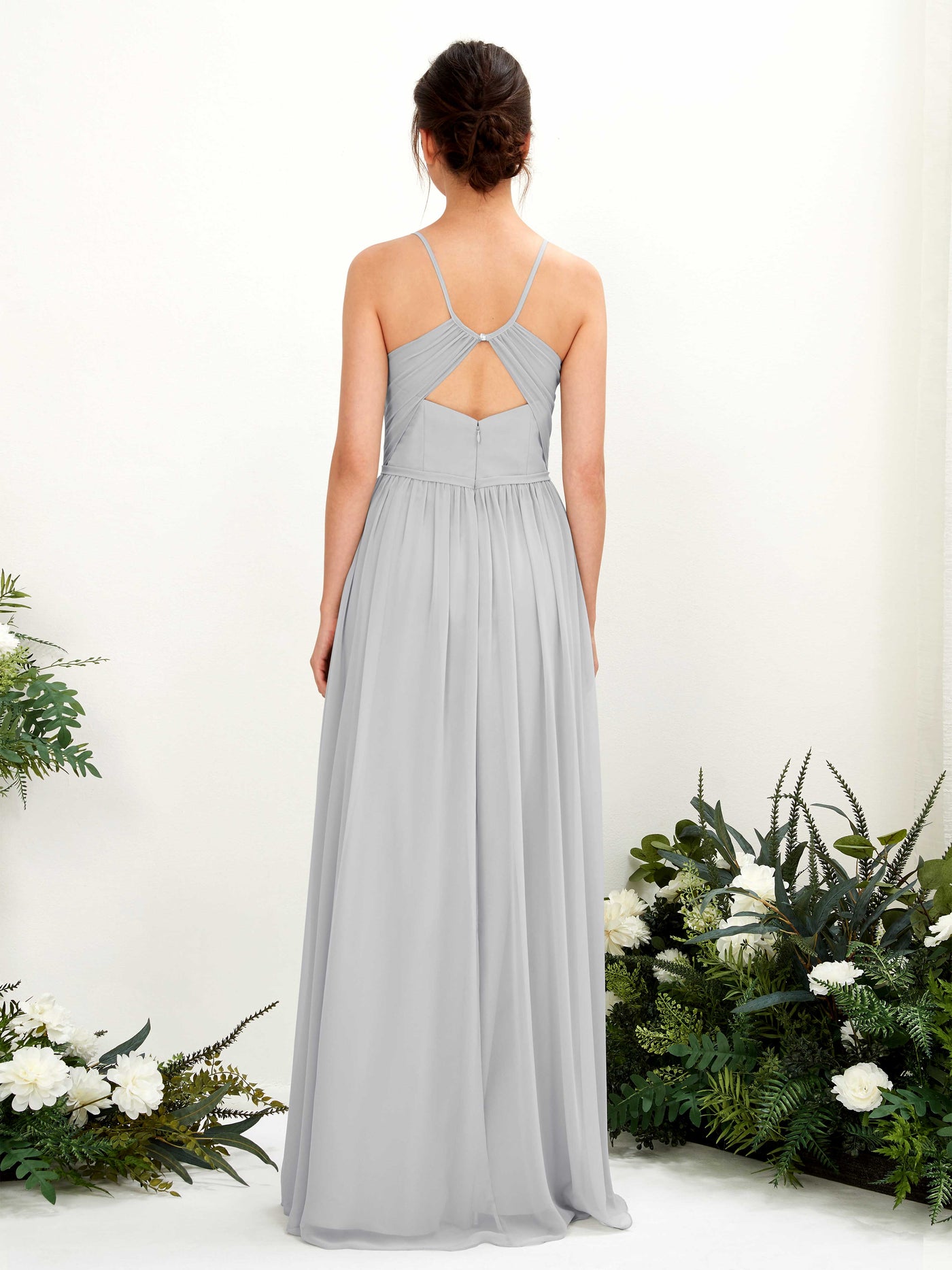 Spaghetti-straps V-neck Chiffon Bridesmaid Dress - Silver (81221427)#color_silver