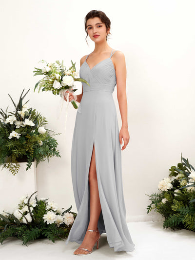 Carlyna Joa A-Line Silver Bridesmaid Dress Maxi Sleeveless V-Neck Dress #color_silver