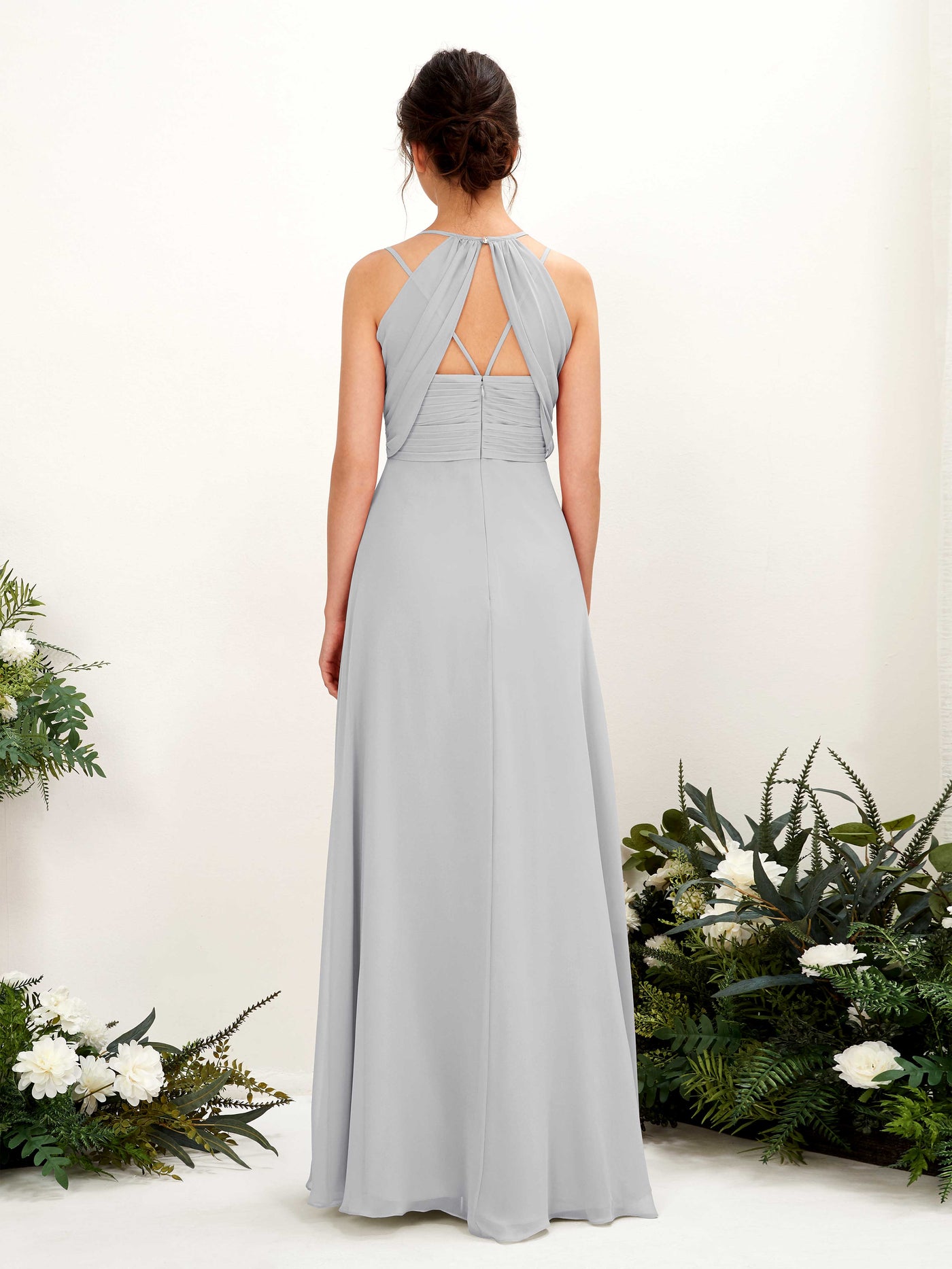 Straps V-neck Sleeveless Chiffon Bridesmaid Dress - Silver (81225427)#color_silver