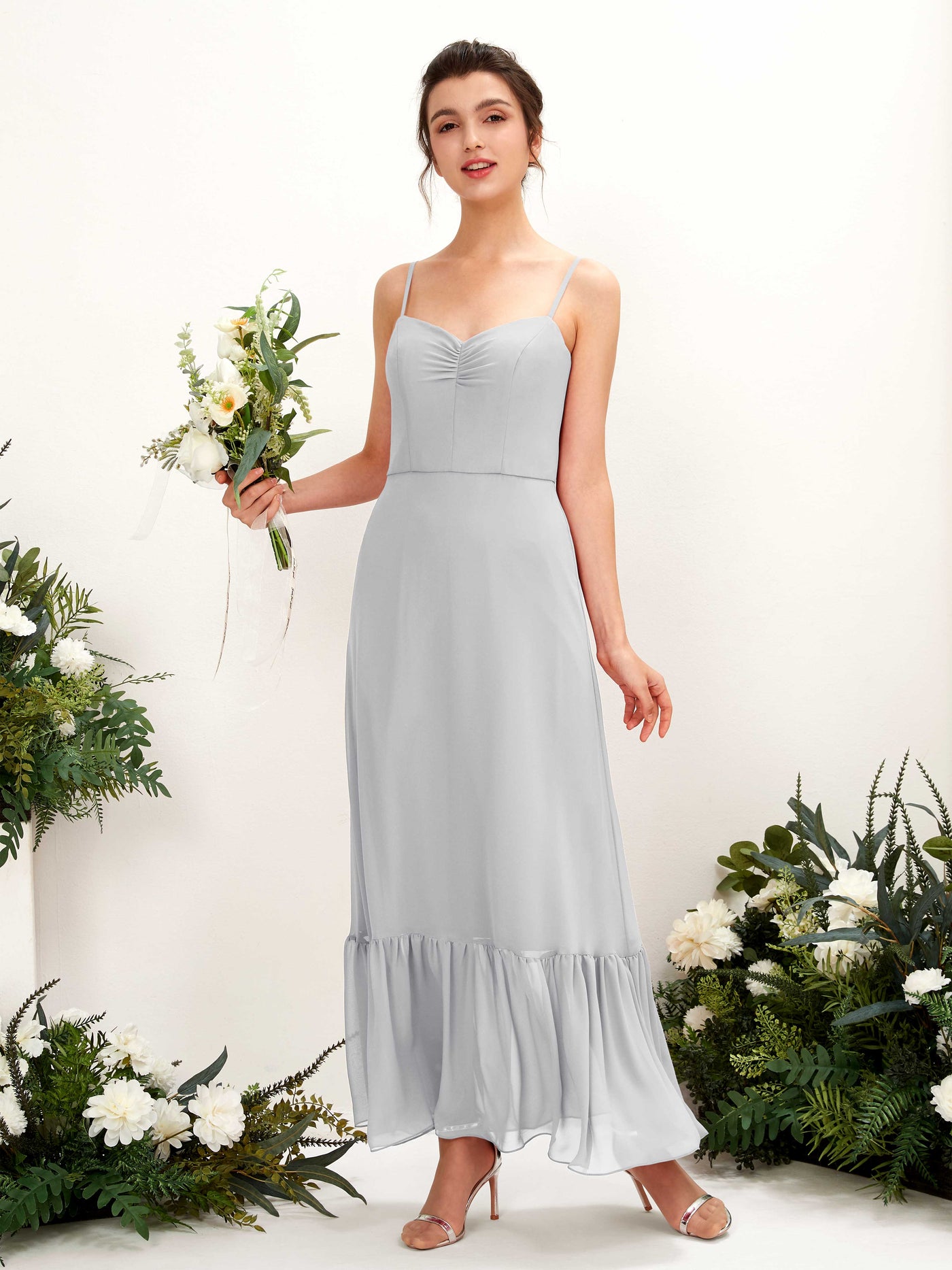 Spaghetti-straps Sweetheart Sleeveless Chiffon Bridesmaid Dress - Silver (81223027)#color_silver