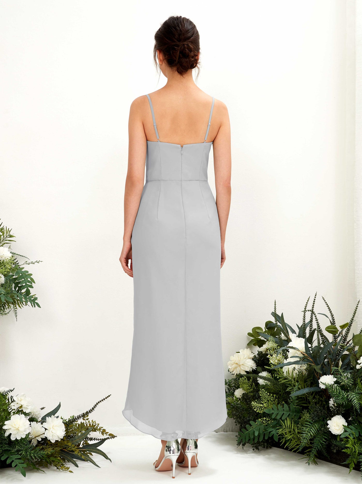 Spaghetti-straps V-neck Sleeveless Chiffon Bridesmaid Dress - Silver (81221327)#color_silver