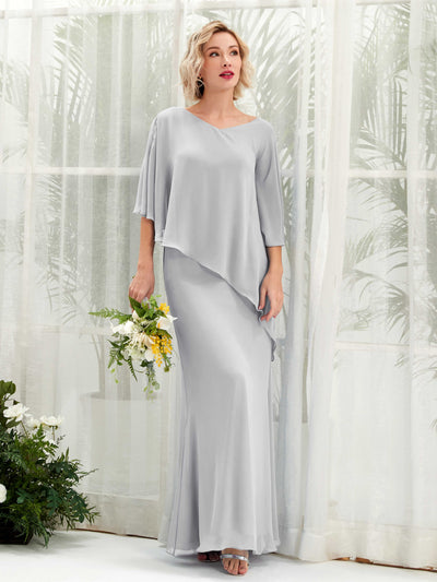 Carlyna Violaine A-Line Silver Bridesmaid Dress Maxi Three Quarter Sleeve V-Neck Dress #color_silver
