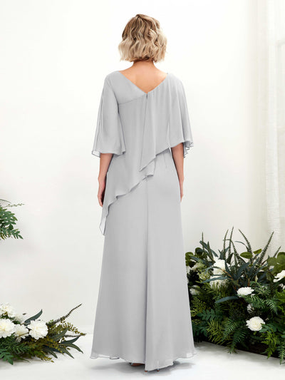 Carlyna Violaine A-Line Silver Bridesmaid Dress Maxi Three Quarter Sleeve V-Neck Dress #color_silver