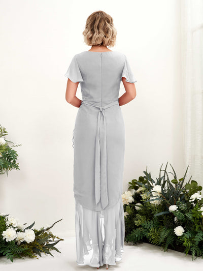 Carlyna Eartha Mermaid Silver Bridesmaid Dress Maxi Cap Sleeve V-Neck Dress Back View #color_silver