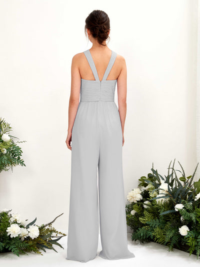Carlyna Hilona Jumpsuit Silver Bridesmaid Dress Maxi Sleeveless V-Neck Dress Back View #color_silver