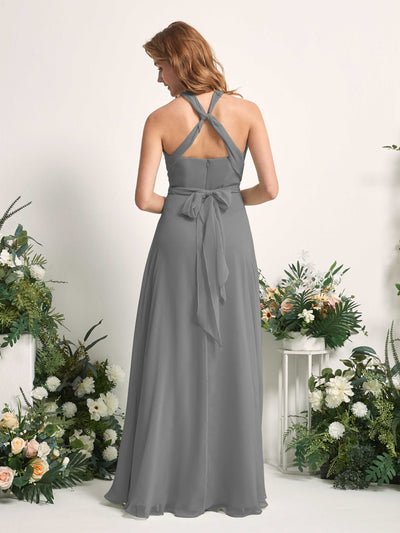 Carlyna Carolyn Convertible Steel Gray Bridesmaid Dress Maxi Sleeveless Sweetheart Dress Back View #color_steel-gray