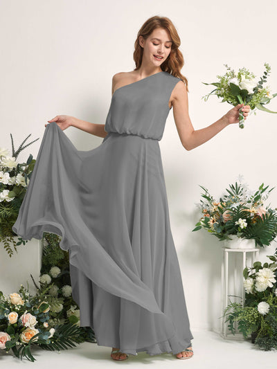 Carlyna Cecily A-Line Steel Gray Bridesmaid Dress Maxi Sleeveless One Shoulder Dress Side View 2 #color_steel-gray