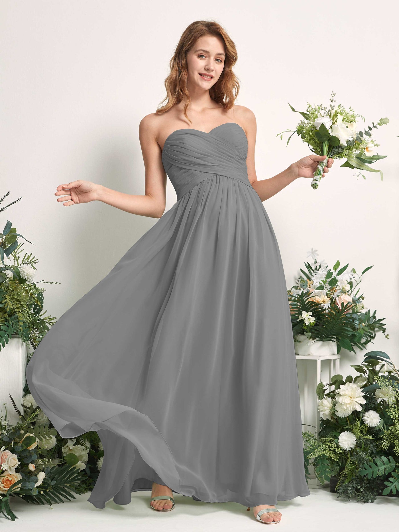 Bridesmaid Dress A-line Chiffon Sweetheart Full Length Sleeveless Wedding Party Dress - Steel Gray (81226920)#color_steel-gray